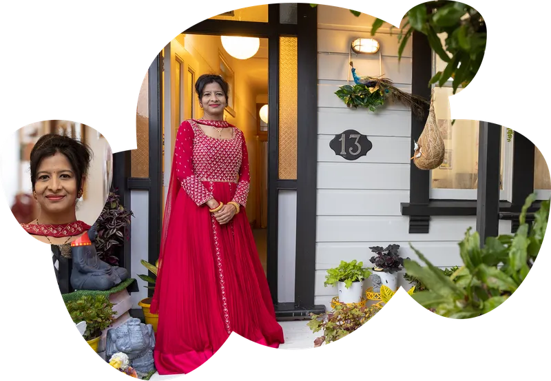 RealMe photo of Indian woman at her front door